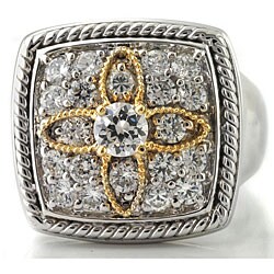 Michael Valitutti Palladium/ Silver/ 14k Gold Cubic Zirconia Flower Ring