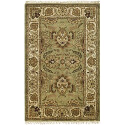 Handmade Classic Jaipur Green/ Ivory Wool Rug (5' x 8')