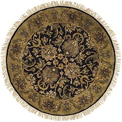 Handmade Traditions Black/ Light Brown Wool Rug (3'6 Round)