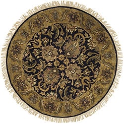 Handmade Traditions Black/ Light Brown Wool Rug (5' Round)