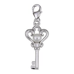 Sterling Essentials Sterling Silver Freshwater Pearl Key Charm (4.6 mm)