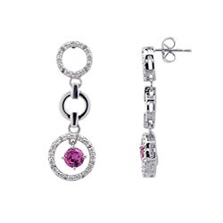 Sterling Silver Created Pink Sapphire and 1/4ct TDW Diamond Dangle Earrings (J-K, I3)