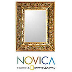 'Flowers on Gold' Cedar Mirror (Peru)