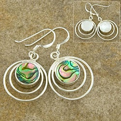 Sterling Silver Abalone Shell and Mother of Pearl Earrings (Thailand)
