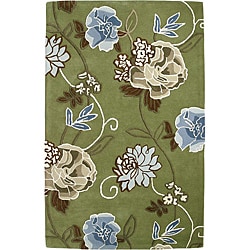 Handmade Aurora Rose Garden Green Wool Rug (4' x 6')