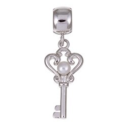 Signature Moments Sterling Silver Freshwater Pearl Key Dangle Charm (2 mm)