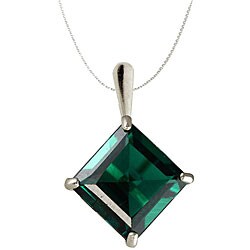 10k White Gold Lab-created Emerald Necklace