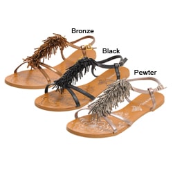 Bamboo by Journee Women's 'Darling' Beaded Vamp Sandals