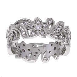 Tacori IV Sterling Silver Cubic Zirconia Floral Design Eternity Band