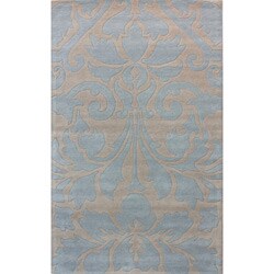Handmade Alexa Neutrals and Textures Damask Blue Wool Rug (5' x 8')