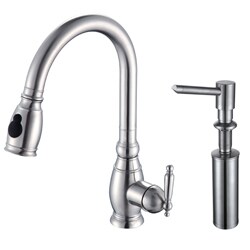 Kraus Solid Stainless Steel Pullout Kitchen Faucet and Soap Dispenser