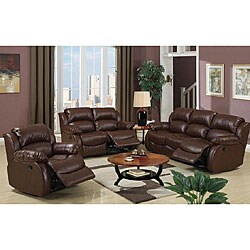 Malibu 8-piece Brown Bonded Leather/ Hardwood Living Room Set