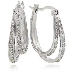 Finesque Sterling Silver 1/4 Carat TW Diamond Double Hoop Earrings,