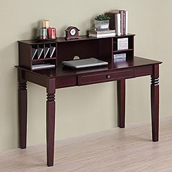 Solid Wood Walnut Brown Desk With Hutch