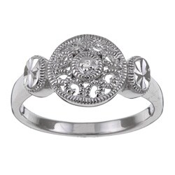 Sterling Silver Diamond Accent Vintage Milligrain Circle Ring