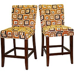 Decor Orange Cube Print Wood Barstools (Set of 2)