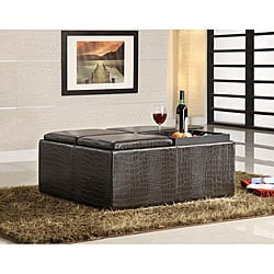 ETHAN HOME Alligator Faux Leather Tray Top Storage Cocktail Ottoman