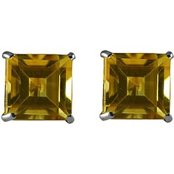 10k White Gold 6-mm Square Citrine Stud Earrings
