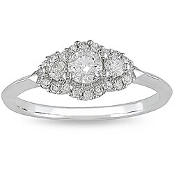 Miadora 14k White Gold 1/2ct TDW Diamond Halo Engagement Ring (H-I, I1-I2)