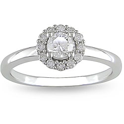 Miadora 14k White Gold 1/2ct TDW Diamond Halo Engagement Ring