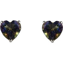 10k White Gold Basket-set Heart-cut Mystic Universe Topaz Earrings