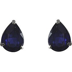 10k White Gold Basket-set Pear-cut Lab-created Sapphire Stud Earrings
