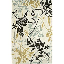 Handmade Aurora 'Winter Vines' Ivory Wool Rug (8' x 11')