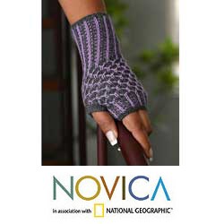 Alpaca Wool 'Grape Honeycomb' Fingerless Mitts (Peru)
