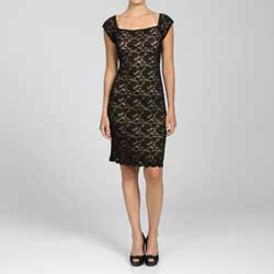 Connected Apparel Women's Black Lace Cap Sleeve Dress
