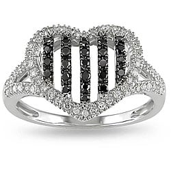 Miadora 10k Gold 1/3ct TDW Black and White Diamond Heart Ring (H-I, I2-I3)