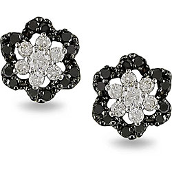 10k Gold 1/2ct TDW Black/ White Diamond Flower Earrings (H-I, I2-I3)