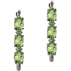 10k White Gold Green Amethyst and Diamond Hoop Earrings
