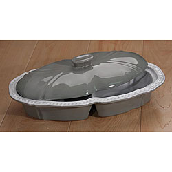 Lorenzo Grey Ceramic 13x7-inch Covered Two-section Casserole