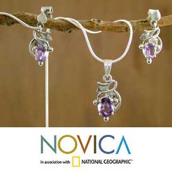 Sterling Silver 'Wisteria' Amethyst Jewelry Set (India)