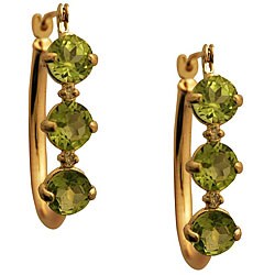10k Yellow Gold Peridot and Diamond Hoop Earrings