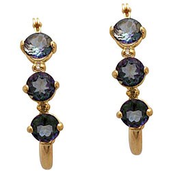10k Yellow Gold Round-cut Mystic Blue Topaz and Diamond Hoop Earrings