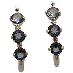 10k White Gold Round-cut Mystic Blue Topaz and Diamond Hoop Earrings