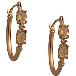 10k Yellow Gold Oval-cut Citrine and Diamond Hoop Earrings
