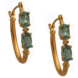 10k Yellow Gold Oval-cut Blue Topaz and Diamond Hoop Earrings