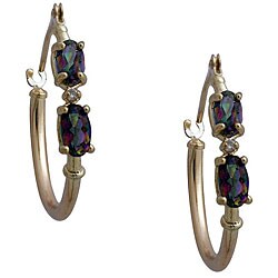 10k Yellow Gold Mystic Green Topaz and Diamond Hoop Earrings