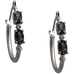 10k White Gold Mystic Green Topaz and Diamond Hoop Earrings