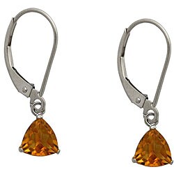 10k White Gold Citrine Trillion Leverback Earrings