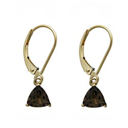 10k Yellow Gold Smokey Quartz Trillion Leverback Earrings