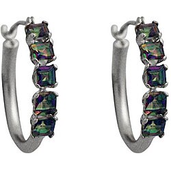 10k White Gold Mystic Green Topaz Hoop Earrings