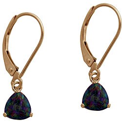 10k Yellow Gold Mystic Green Topaz Trillion Leverback Earrings