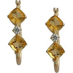 10k Yellow Gold Cushion-cut Citrine and Cubic Zirconia Hoop Earrings