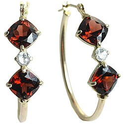 10k Yellow Gold Cushion-cut Garnet and Cubic Zirconia Hoop Earrings