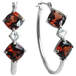 10k White Gold Cushion-cut Garnet Hoop Earrings