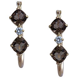 10k Yellow Gold Cushion-cut Smokey Quartz Hoop Earrings