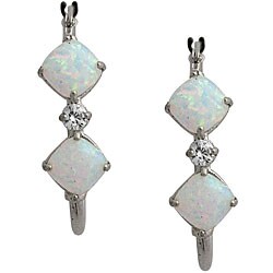 10k White Gold Cushion-cut Opal Hoop Earrings